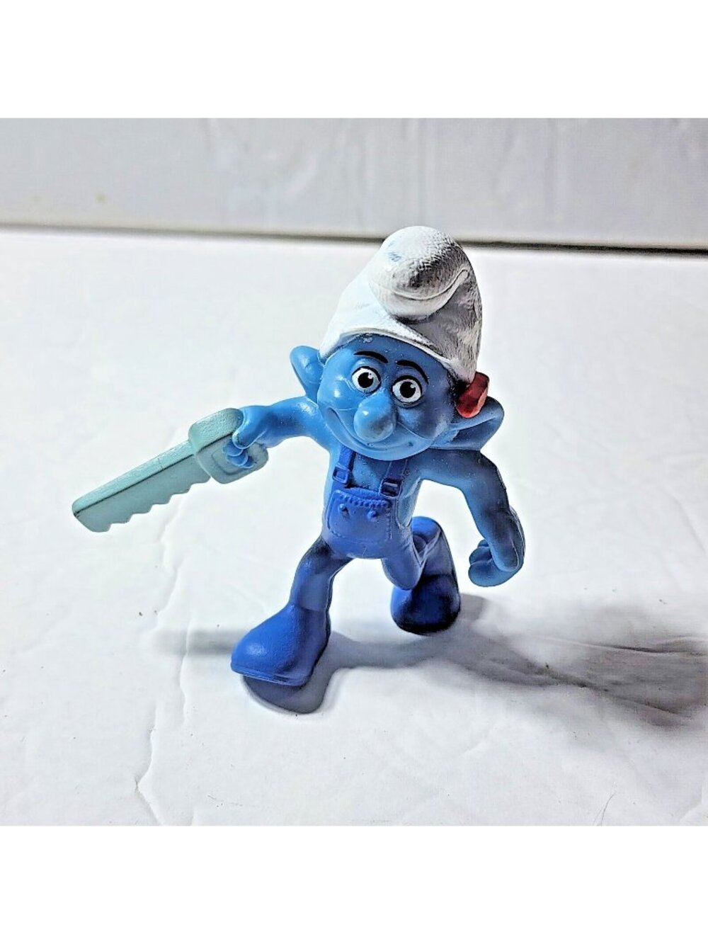 McDonald's HANDY Smurf PVC Figure Saw Overalls Peyo 2011 Happy Meal Toy 3"
